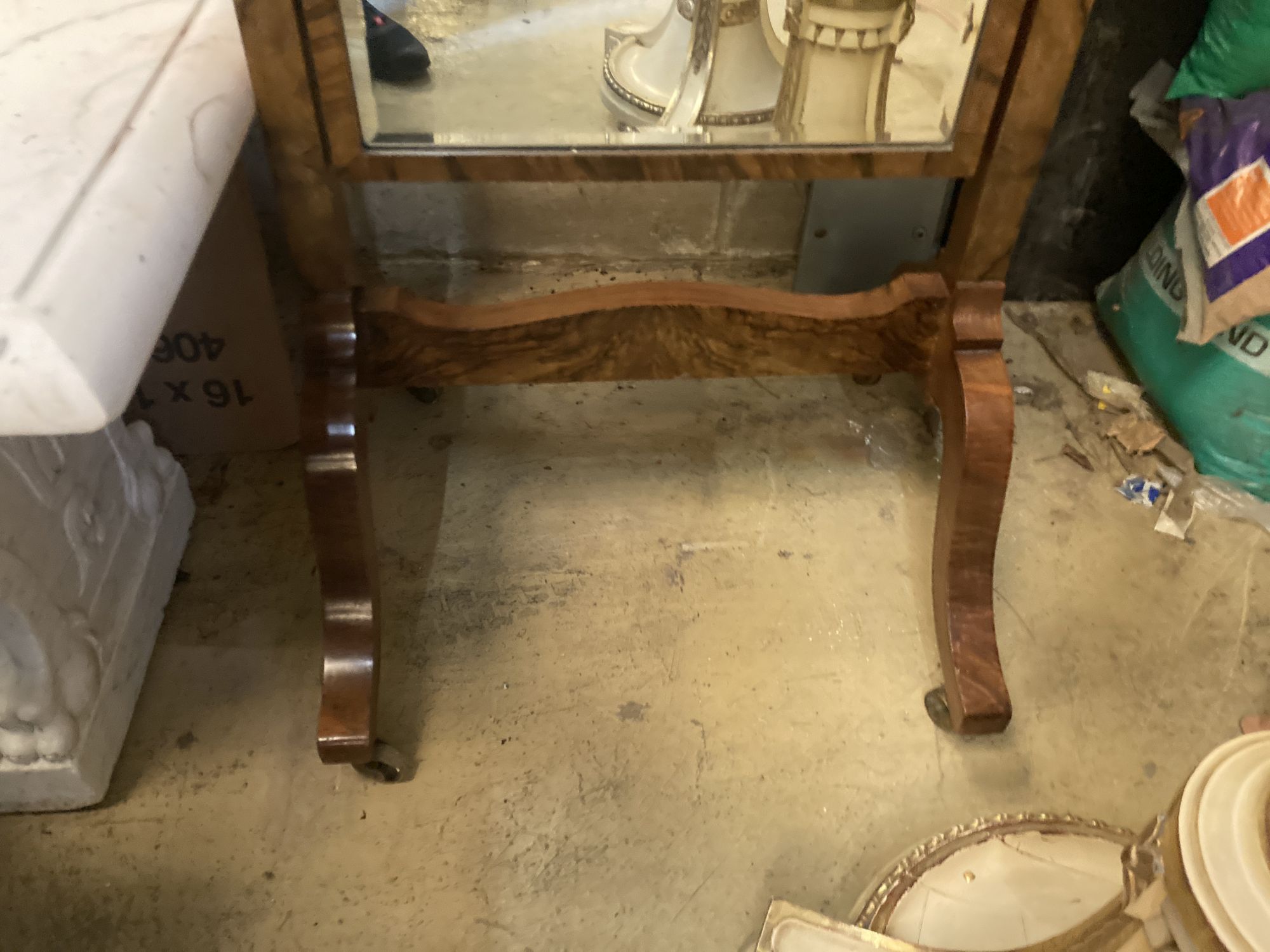 A 1920s walnut cheval mirror, width 54cm, height 164cm